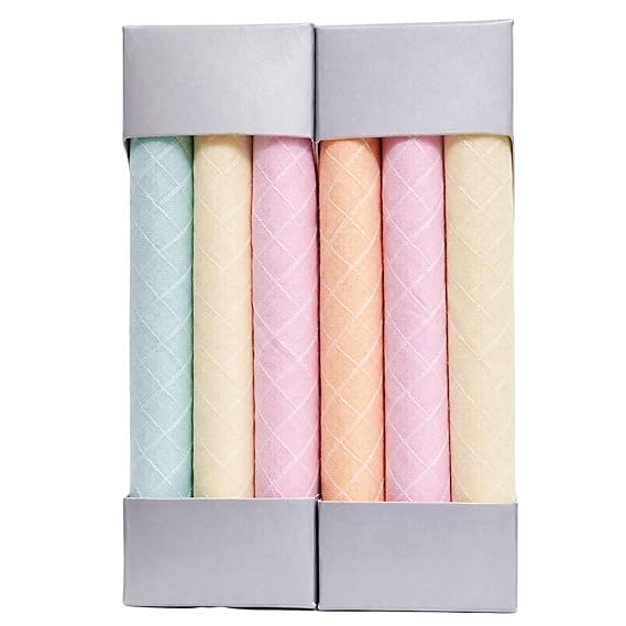 Royal Mart Cotton Striped Handkerchief for Women | Soft, Skin-Friendly, Lightweight & Absorbent | Reusable Pocket Hanky for Daily Use (Multicolor) (Pack of 6)