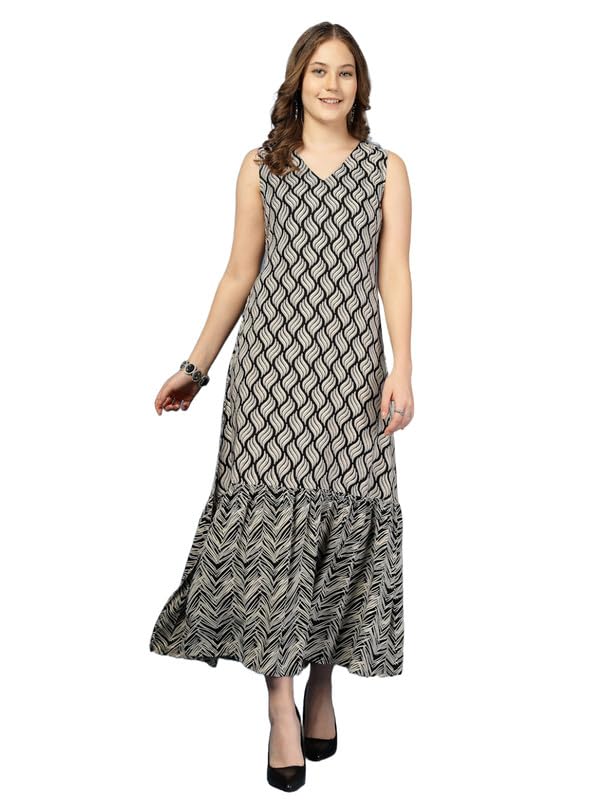 Daevish New Rayon Printed Flared Maxi Dress for Women | Women Maxi Length Dress