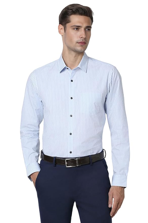 Peter England Men's Striped Slim Fit Full Sleeve Formal Shirt | Cotton-Rich | Wonder Fabric | Pin-Point Oxford Weave