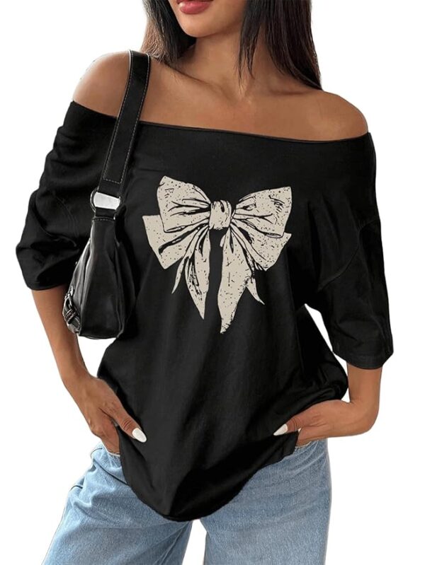 SXV STYLE Unity Women Casual Bow Shoulder Loose T-Shirt