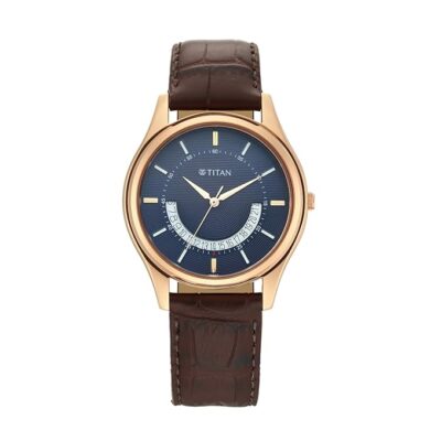 Titan Lagan Quartz Analog Midnight Blue Dial Brown Leather Strap Watch for Men - NT1713WL01